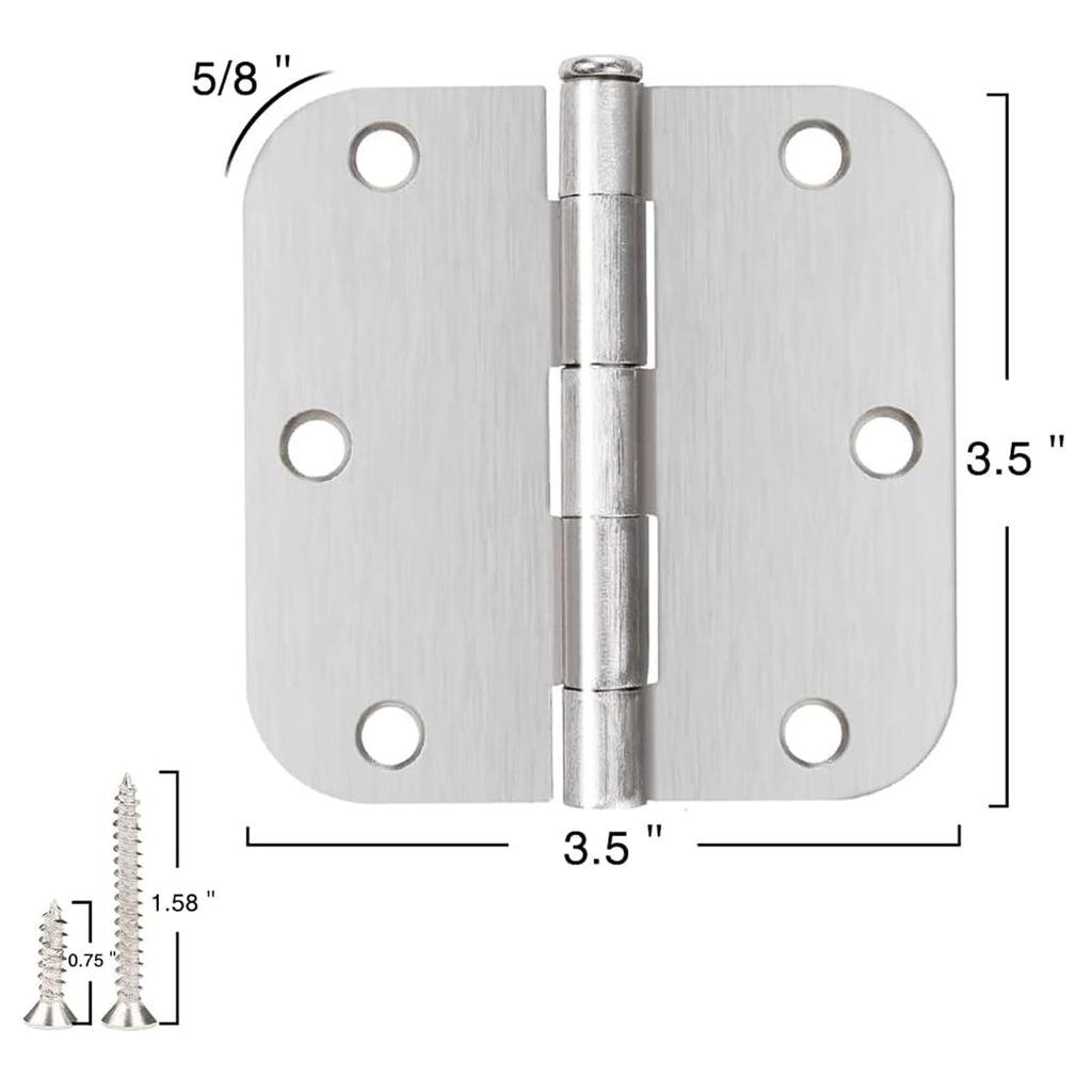 24 Pack Rounded Door Hinges Brushed Nickel 3.5 Inch with 5/8" Radius