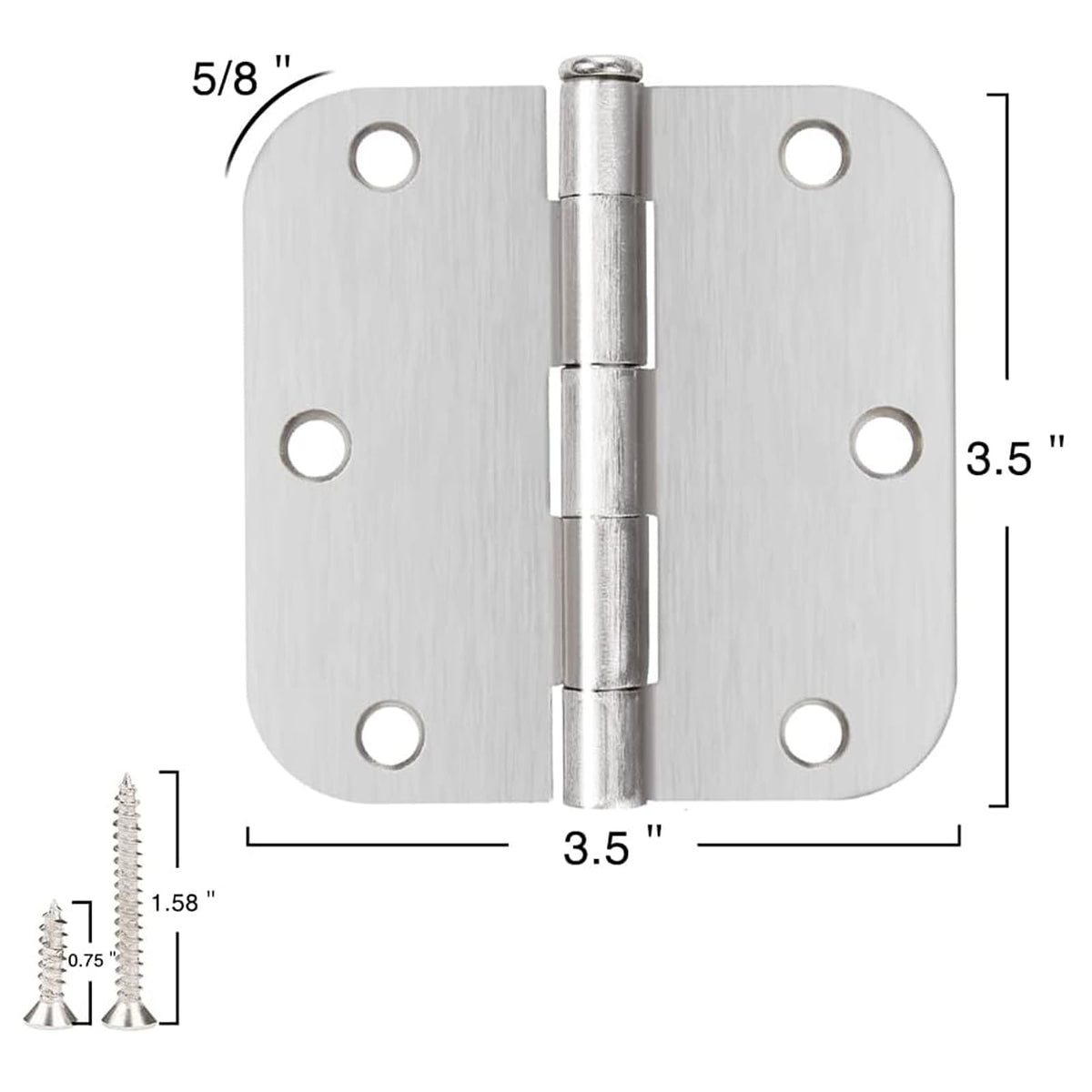 24 Pack Rounded Door Hinges Brushed Nickel 3.5 Inch with 5/8" Radius