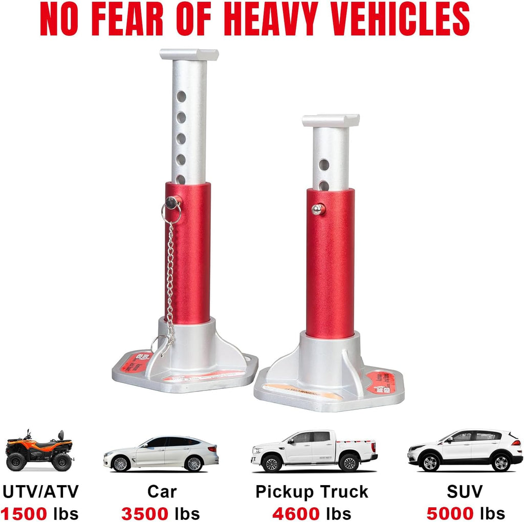 T43004 Torin Aluminum Jack Stands with Locking Support Pins: 3 Ton (6,000 lb) Capacity, Red/Silver, 1 Pair