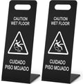 2 Pcs Stainless Steel Caution Wet Floor Sign 22 Inch Heavy Duty Bilingual Wet Floor Sign Portable L-frame Safety