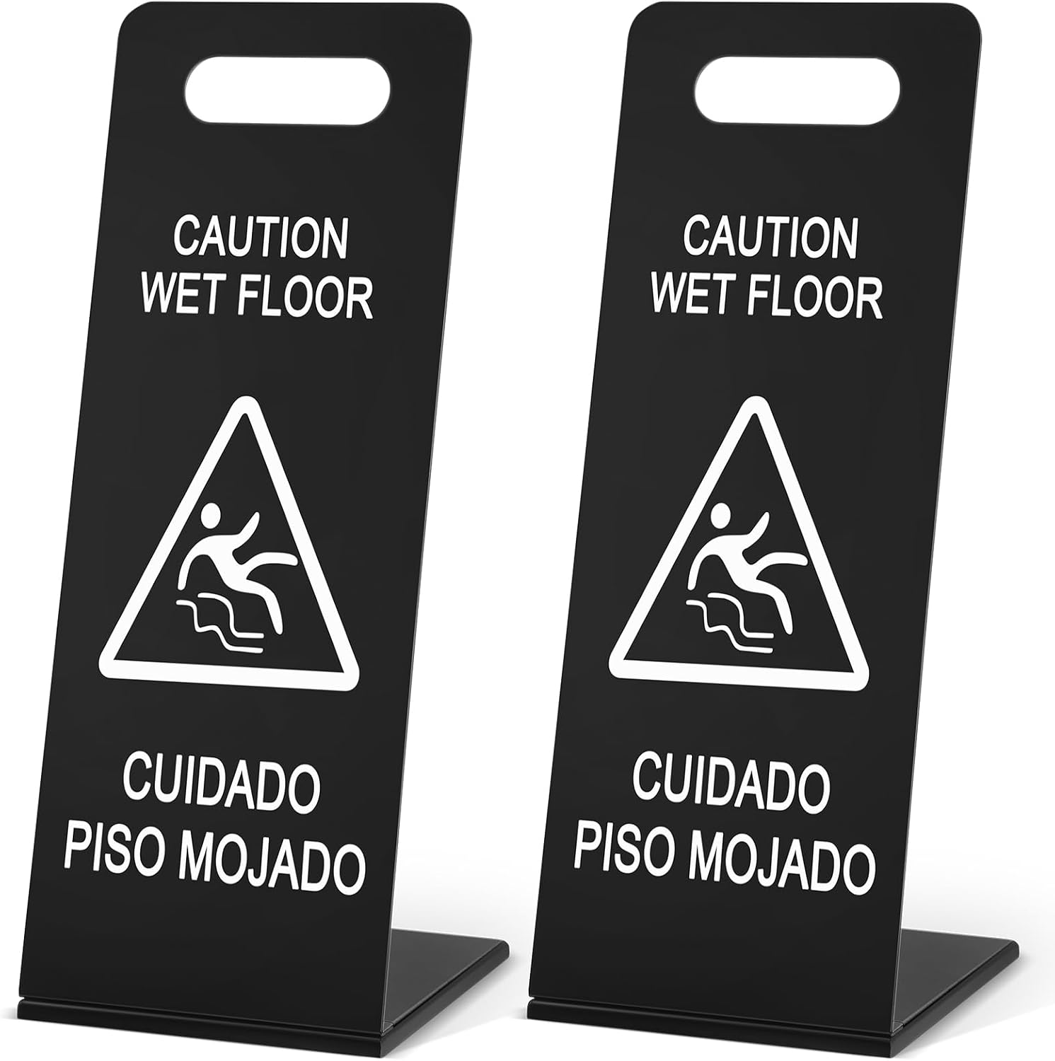 2 Pcs Stainless Steel Caution Wet Floor Sign 22 Inch Heavy Duty Bilingual Wet Floor Sign Portable L-frame Safety