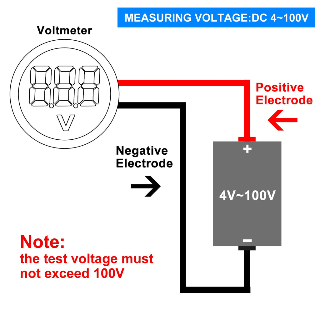 DWEII 5PCS DC 4-100V LED Digital Display Circular Two-Wire Voltmeter DC Digital Voltmeter Head Display Reverse Connection Protection