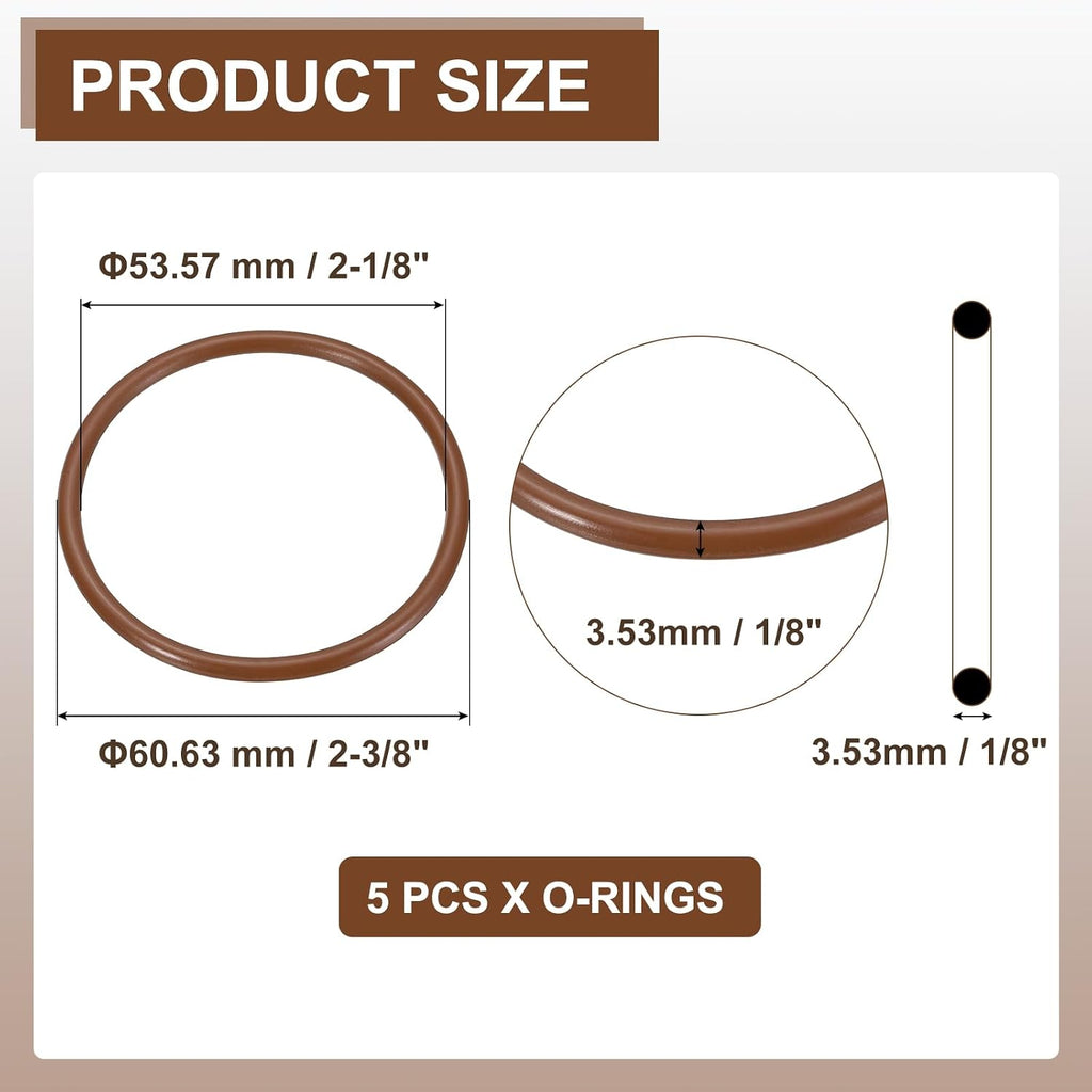 Fluorine Rubber O-Rings 2-3/8" OD, 2-1/8" ID, 1/8" Width 5PCS