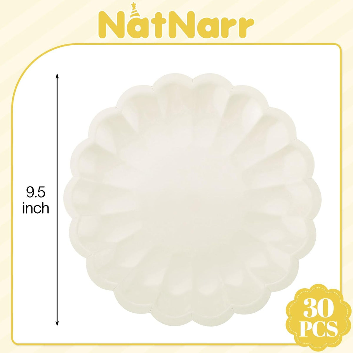 30 Pcs Ivory Paper Plates 9.5 In Scalloped Party Plates Disposable