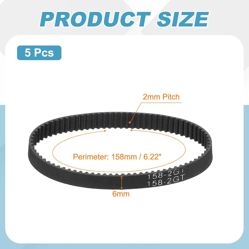 MECCANIXITY 158mm GT-2 Timing Belt 6mm Width 2mm Pitch Black 5pcs