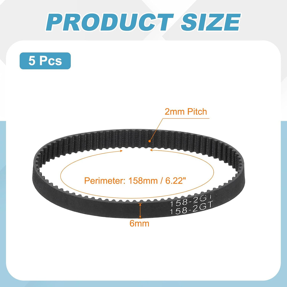 MECCANIXITY 158mm GT-2 Timing Belt 6mm Width 2mm Pitch Black 5pcs