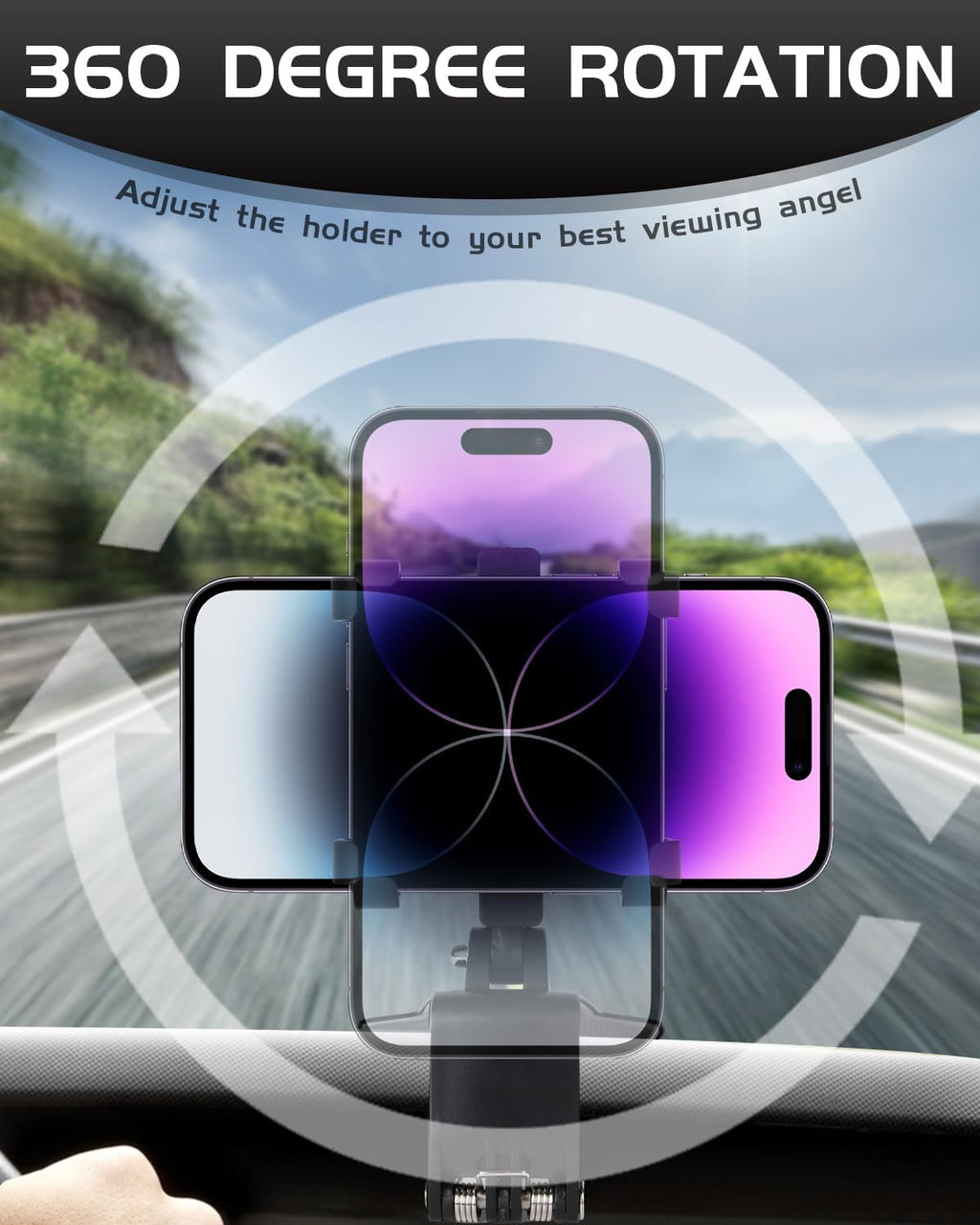 Car Phone Holder Dashboard Phone Mount 360 Degree Rotation Multifunctional Clip Design Car Universal Phone Mount
