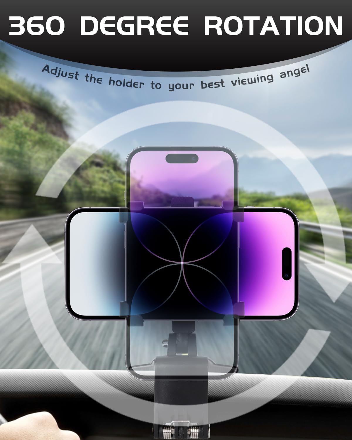 Car Phone Holder Dashboard Phone Mount 360 Degree Rotation Multifunctional Clip Design Car Universal Phone Mount