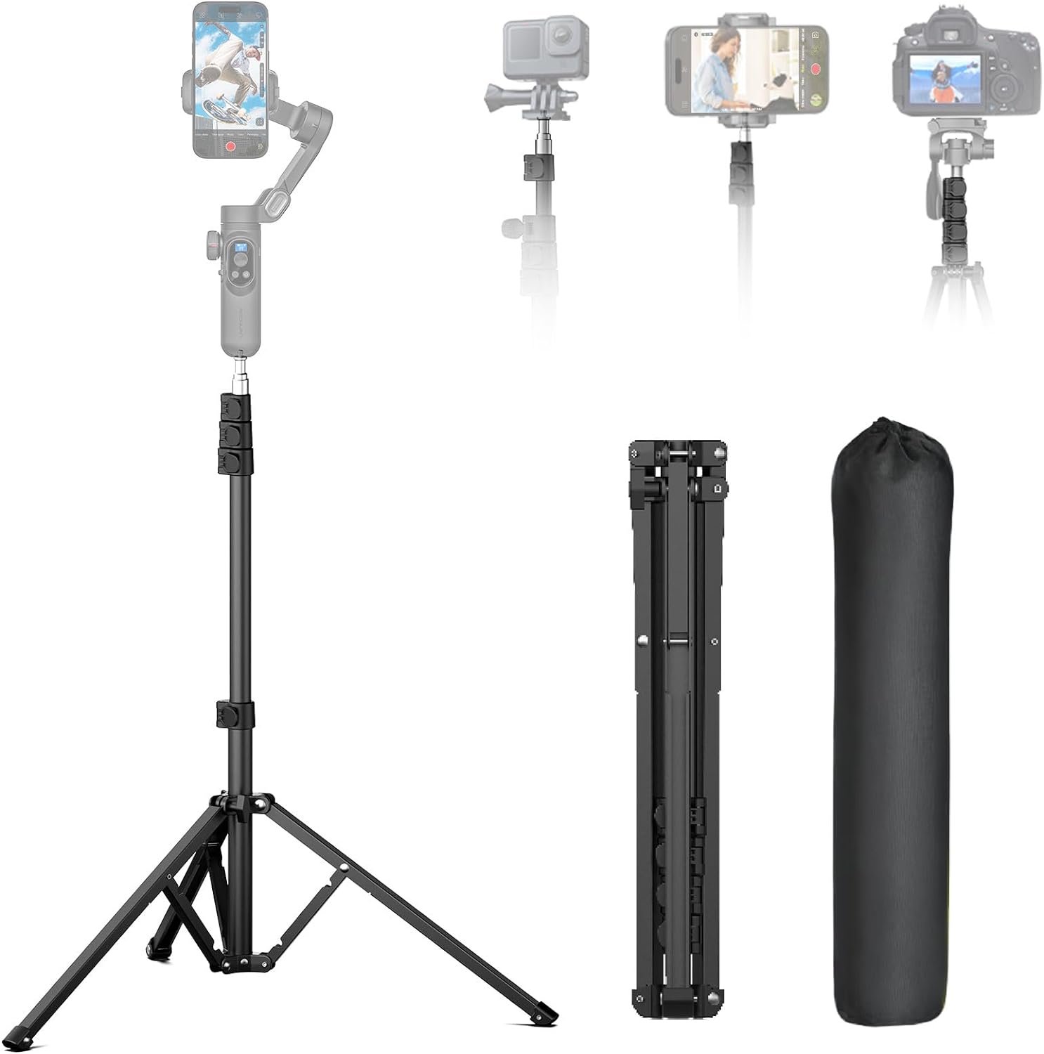 1.7M Complete Camera Tripod for Smartphones Camera Gimbal Stabilizers w/ 0.44m ~1.7m Aluminum Alloy Lighting Stand(T20)