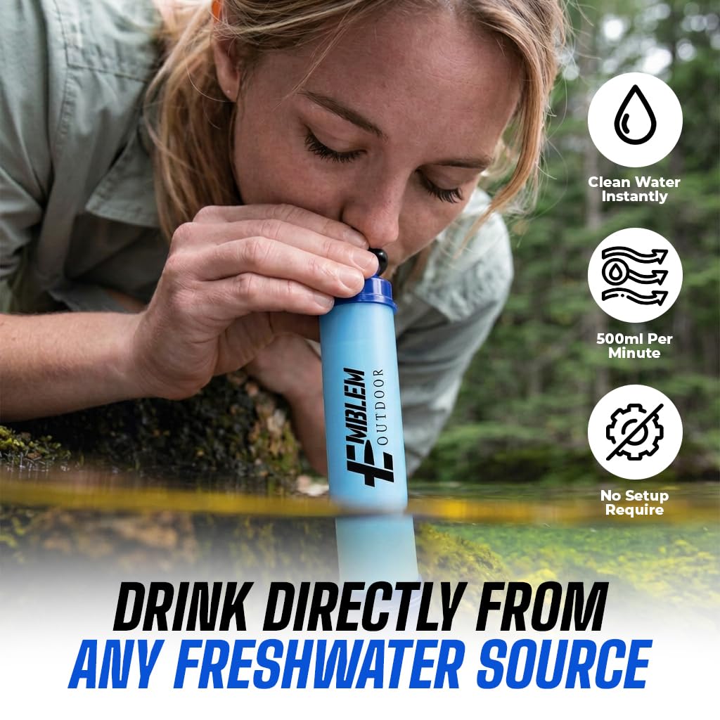 Portable Water Filter Straw, 2 Water Straws to Purify Water When Camping, Hiking, Emergency & Disaster – 0.1 Micron