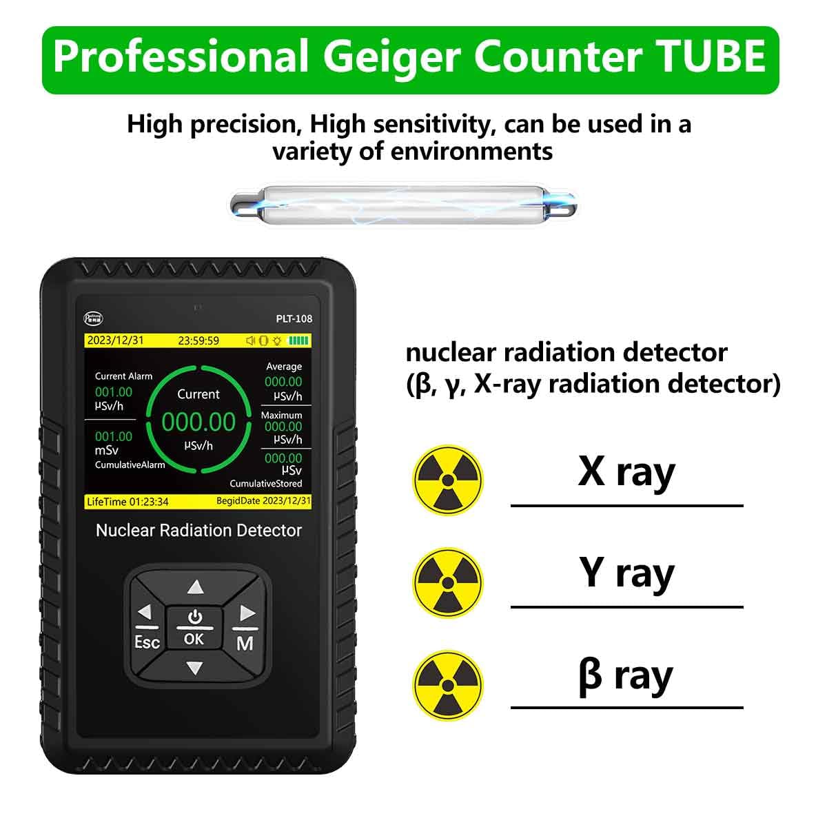 Geiger Counter Nuclear Radiation Detector - Portable Handheld Beta Gamma X-ray Radiation Monitor Meter, Nuclear