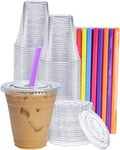 [12 oz. - 100 Count Clear Cups with Flat Lids & Straws - Disposable Clear Drinking Cups for Iced Coffee, Cold Drinks
