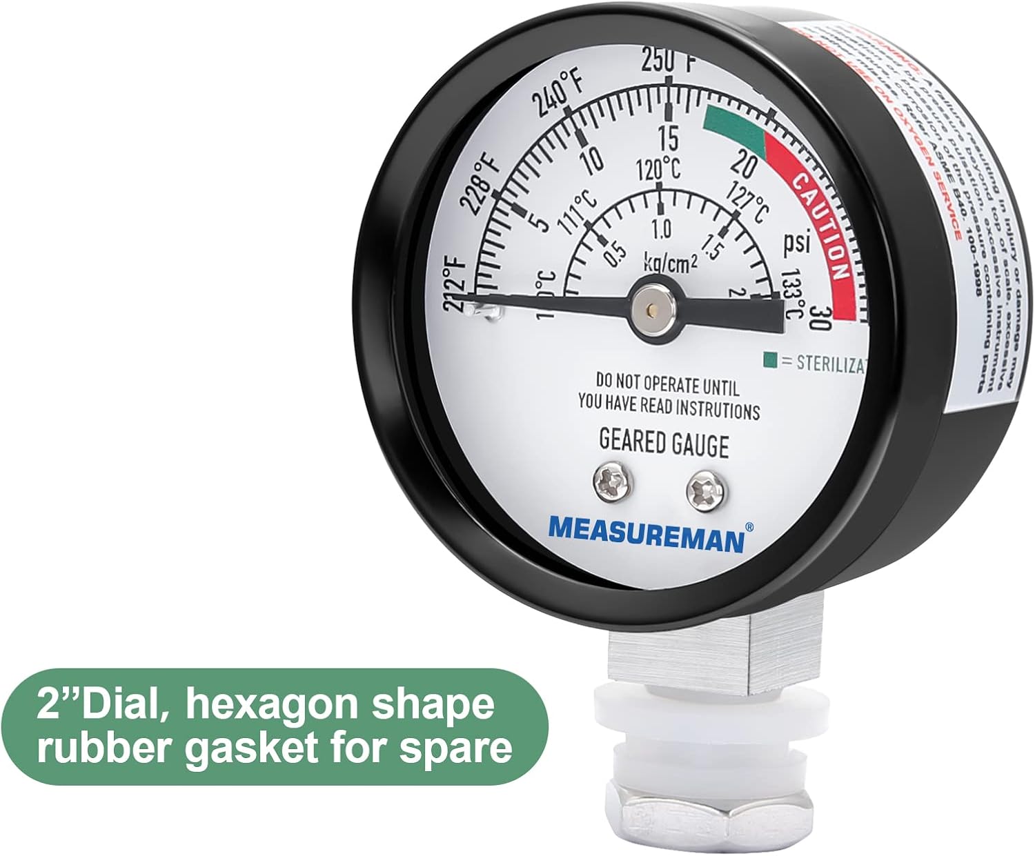 Black Steel Pressure Cooker Gauge, Pressure Canner Gauge, Steam Pressure Gauge, 2" Dial, Lower Mount, Including