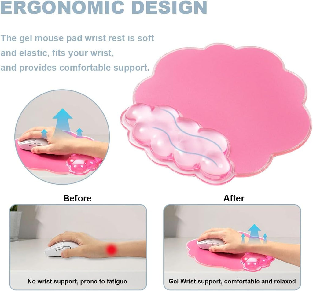 Pink Cloud Gel Wrist Rest for Keyboard and Mouse - Ergonomic Mouse Pad | Cooling Office Accessories Comfort Pain &