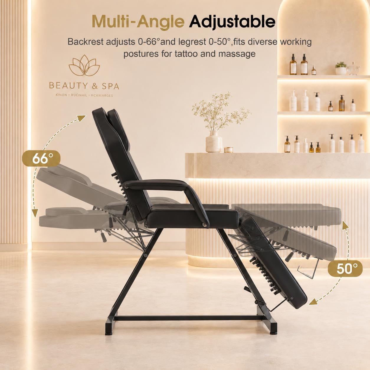 Adjustable Tattoo Chair Esthetician Facial Bed 72 in 0015 Black