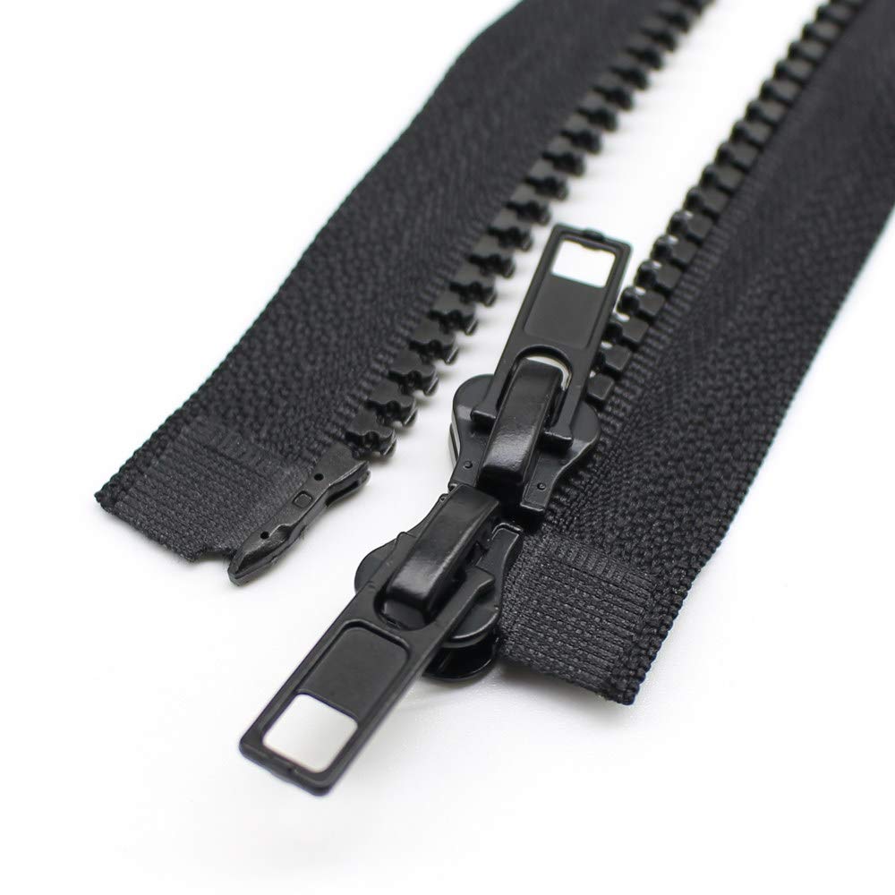 2PCS #5 30 Inch Two Way Separating Jacket Zippers for Sewing Black