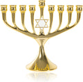 Hanukkah Menorah Upgrade Cups with Built-in Pins, Star of David Candle Holders 9 Branches Gold Plated Candlesticks