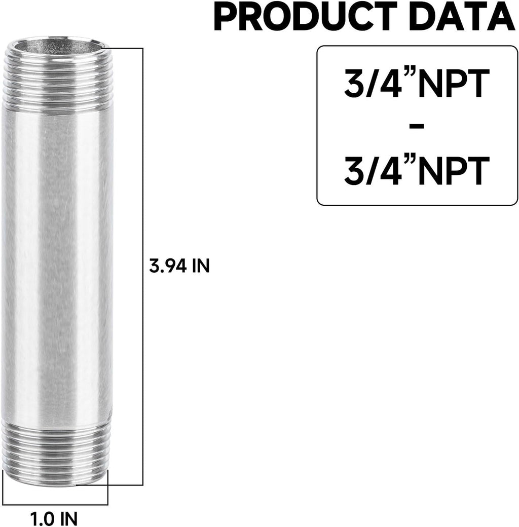 2 Pack 3/4" NPT Male x Male Pipe Nipple, 4" Length