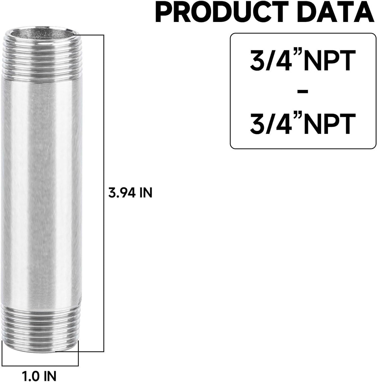 2 Pack 3/4" NPT Male x Male Pipe Nipple, 4" Length
