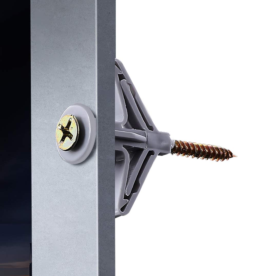 Hollow-Wall Anchors, Drywall Anchor kit with Screws, Self-Drilling Hollow Wall Anchor, Grey, 65Lbs (One Size, Anchor