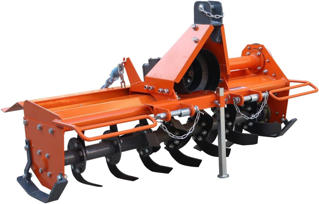 Attachments 3 Point 49" Rotary Tiller Attachment Fits Cat 1 Tractors - Orange - Durable Single Speed PTO Driven