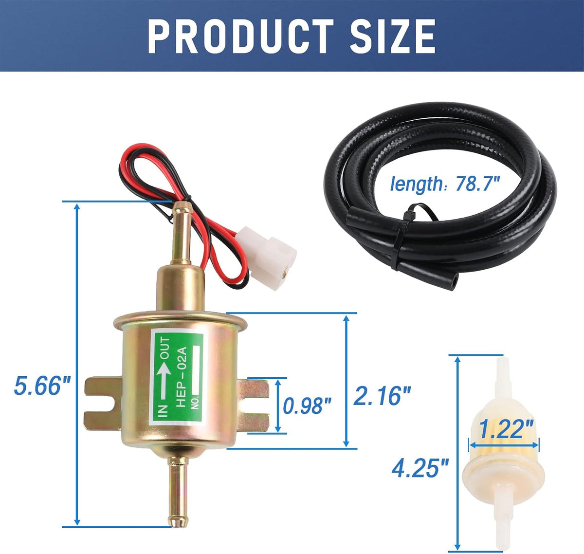 Universal Electric Fuel Pump Kit 12v 3-6 PSI Low Pressure with Fuel Filters 10 Hose Clamps 6.56 FT 5/16" ID Fuel Line