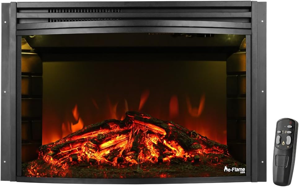 Quebec 27 inch Electric Fireplace Stove Insert with Remote | Realistic 3-D flame effect runs with or without