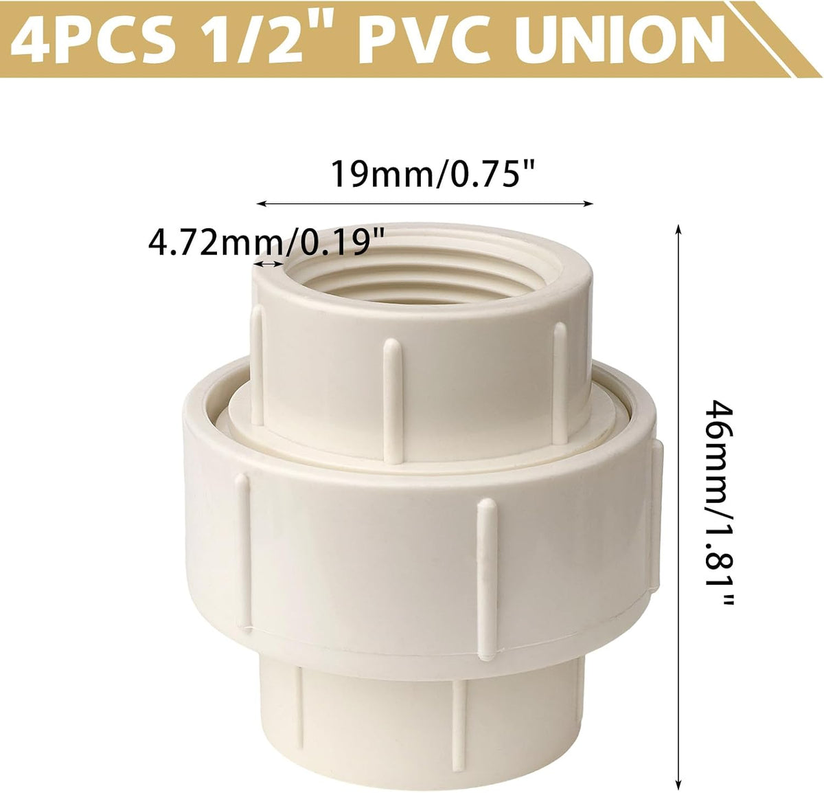 4 Pack 1/2"PVC Union Coupling Pipe Fittings,Female Thread Coupling Adapters