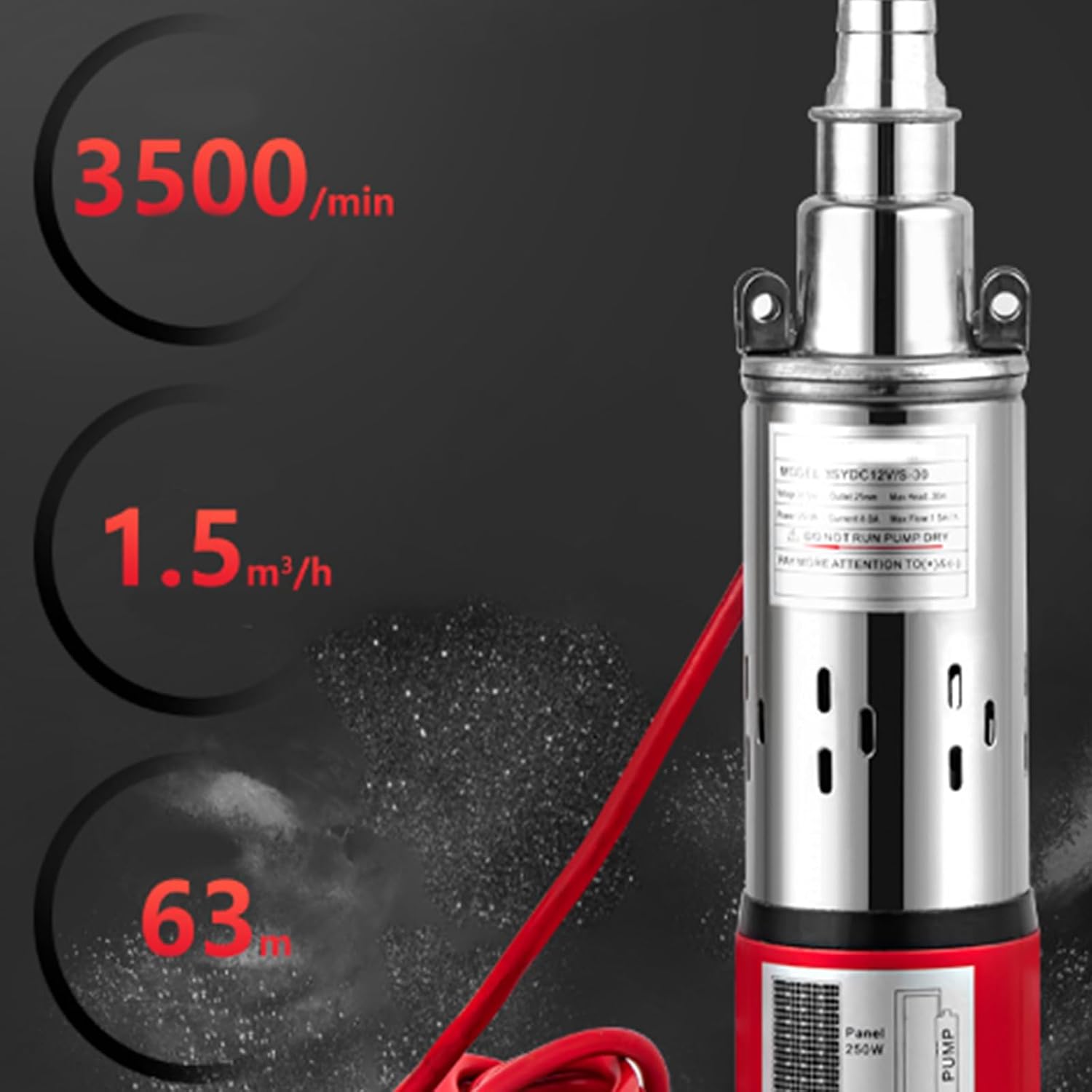 1 Inch/ 2 Inch Deep Well Solar Pump, 12V/24V DC Screw Pump Stainless Steel Submersible Well Pump for Well, Livestock