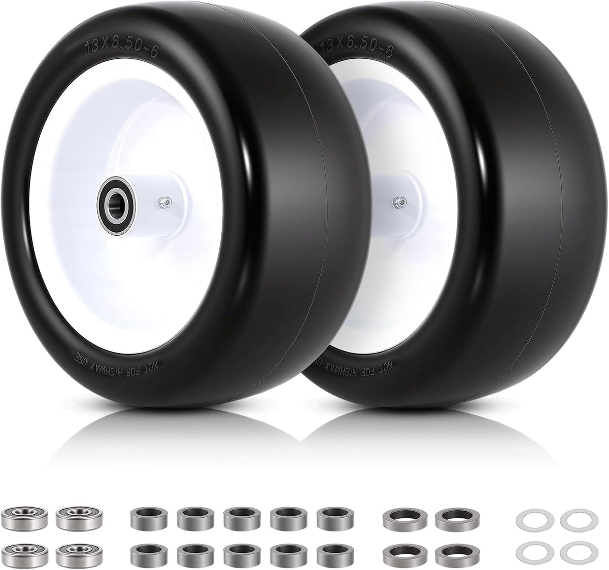 13x6.50-6 Flat Free Lawn Mower Tires and Wheels, 1/2" 3/4" 5/8" Ball Bearings, 13x6.5x6 Zero Turn Mower Front Tires