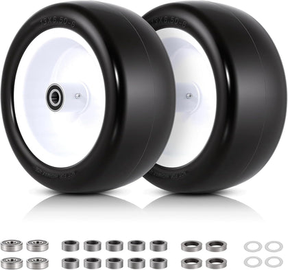 13x6.50-6 Flat Free Lawn Mower Tires and Wheels, 1/2" 3/4" 5/8" Ball Bearings, 13x6.5x6 Zero Turn Mower Front Tires