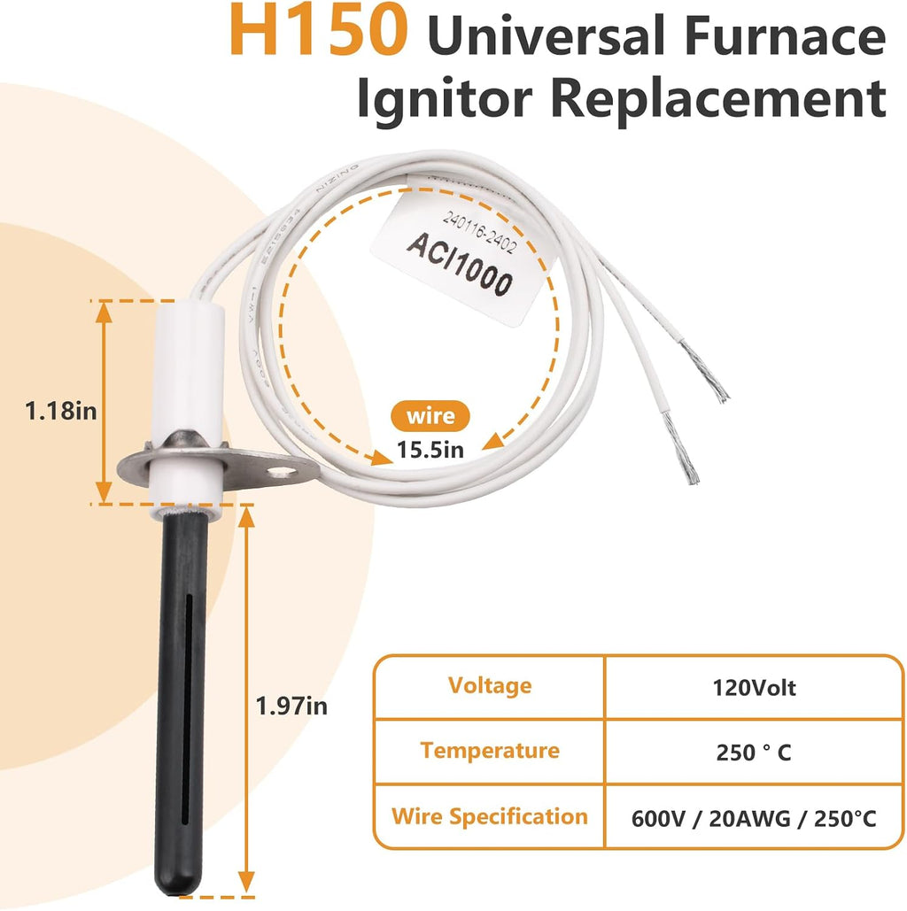 H150 Universal Ignitor, Silicon Nitride Hot Rod Igniter for Gas Furnace