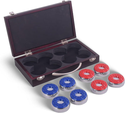 Shuffleboard Pucks Set of 8 – Regulation Sized Shuffleboard Discs with Dimpled Top for Easy Grip & Beveled Edge for
