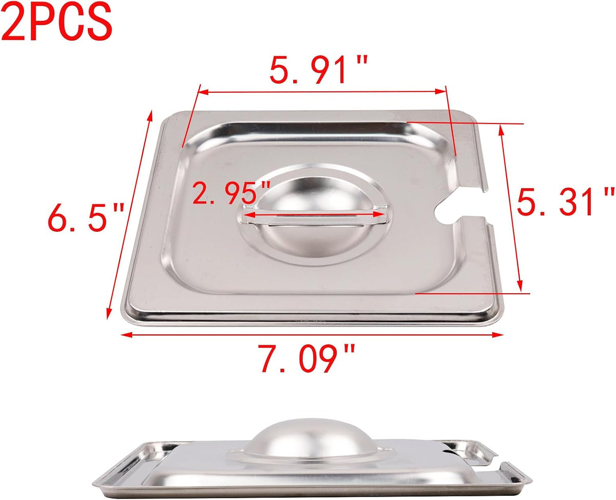 2PCS Stainless Steel 1/6 Size Steam Table Pan Covers