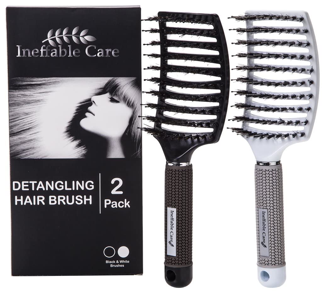 Boar Bristle Hair Brush set – Curved and Vented for Wet and Dry Detangling Hair Brush for Women Long, Thick, Thin