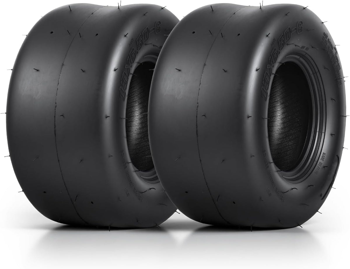 13x6.50-6 Lawn Mower Tires, Smooth 4PR Tubeless, Set of 2 | 13x6.5-6 for zero-turn mowers, garden tractors, golf