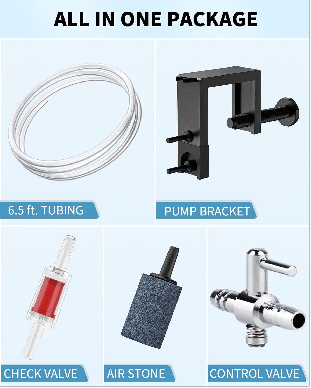 Mini Aquarium Air Pump for 3-20 Gallon Nano Fish Tanks 15 GPH Oxygen Aerator Pump with Bracket Airline Tubing Air