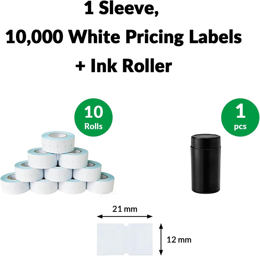 10,000 White Price Gun Labels (Blank) | Compatible with MX-5500 & NT5500, 10 rolls 1,000 labels per roll, includes 1