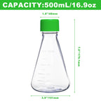 500ml Erlenmeyer Flask, Sterile, Vent Cap, Flat Bottom, PC, 2Pcs