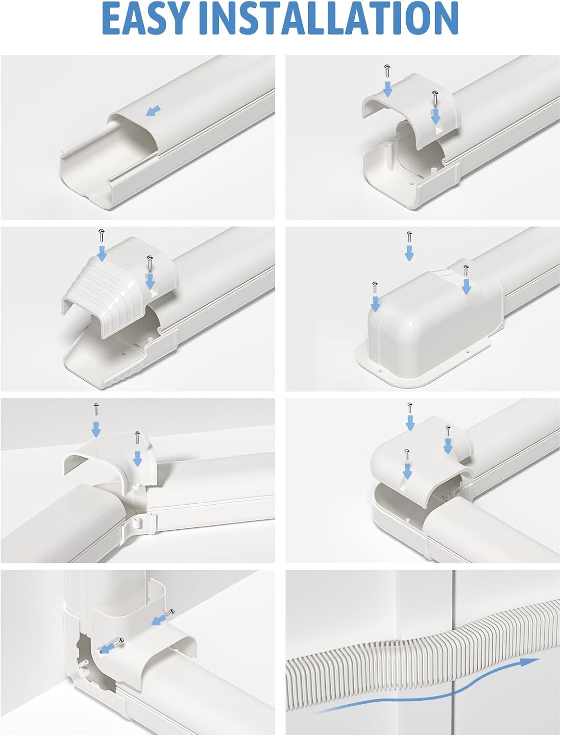 3" 25Ft Mini Split Line Set Cover, PVC AC Line Hide Kit for Lineset Covers | with Flexible Duct, Paintable