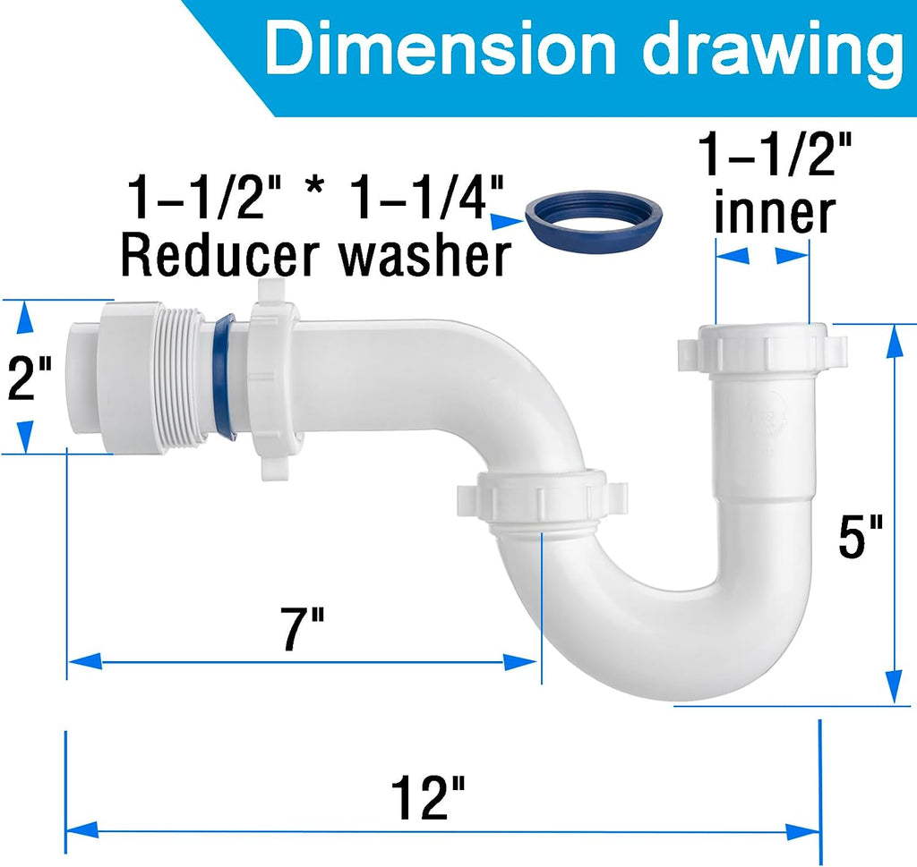 (1 Pack-White) eflyefly 1-1/2 inch P Trap Kitchen Bathroom Sink Drain Kit