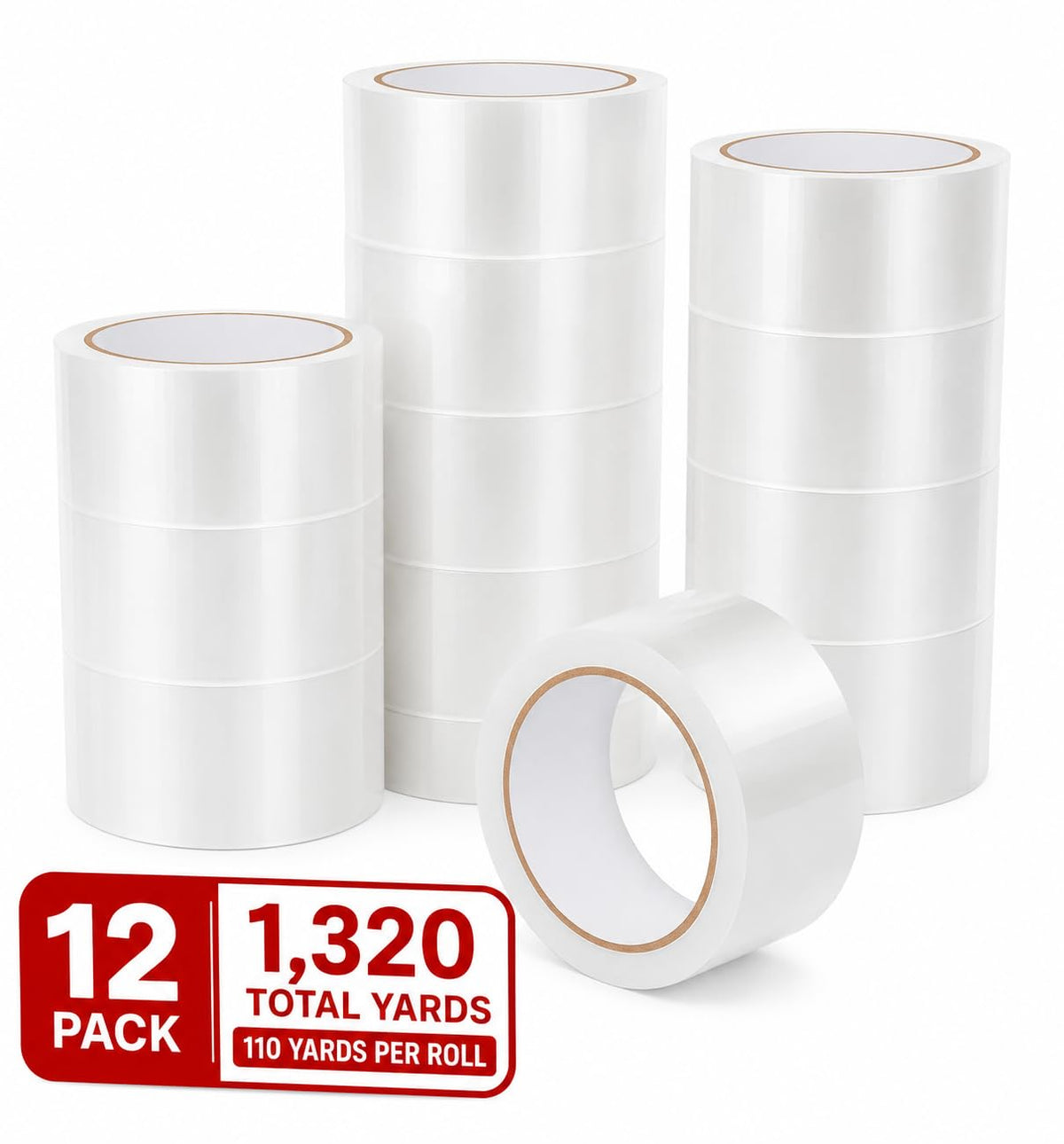 Heavy Duty Clear Packing Tape, 12 Pack, 110 Yards Per Roll