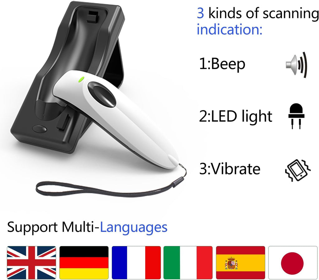 Bluetooth Wireless Handheld Barcode Scanner with Base 2.4G Wireless+USB Wired 1D 2D Barcode Scanner QR PDF417 Data