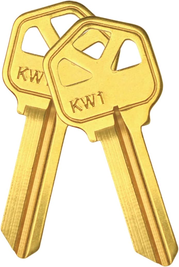 Brass Finish Key Blanks, KW1 Uncut Blank Keys, Pack of 50 Keys | KW1 Master Key, Premium Brass Blank Key for Home and