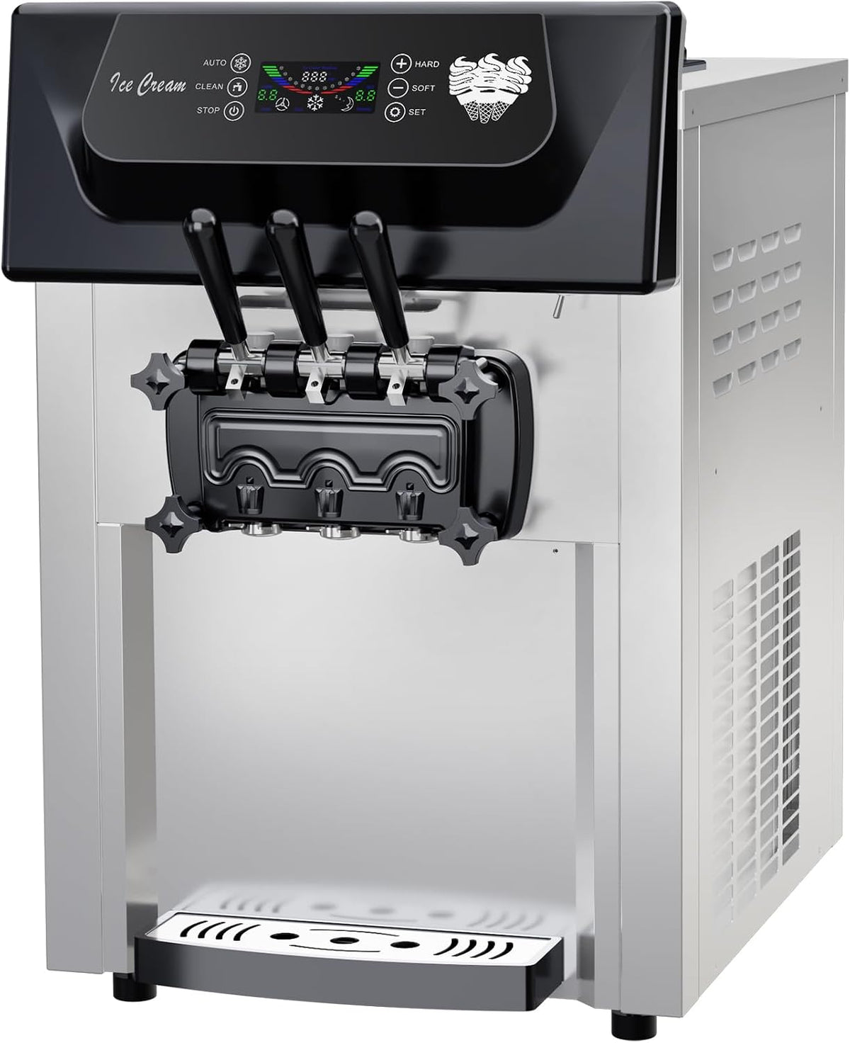 Commercial Soft Serve Ice Cream Machine, 2200W 3 Flavor Soft Serve Maker with LCD Touch Screen, 5.3-7.4 Gal/Hr High