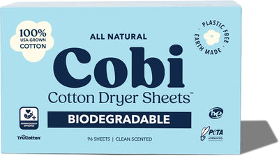 Cobi Biodegradable Non-Toxic Dryer Sheets – Naturally Scented Cotton Dryer Sheets – Eco-Friendly, Plant-Based