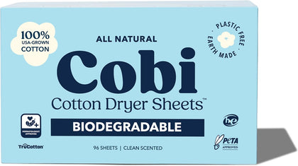 Cobi Biodegradable Non-Toxic Dryer Sheets – Naturally Scented Cotton Dryer Sheets – Eco-Friendly, Plant-Based