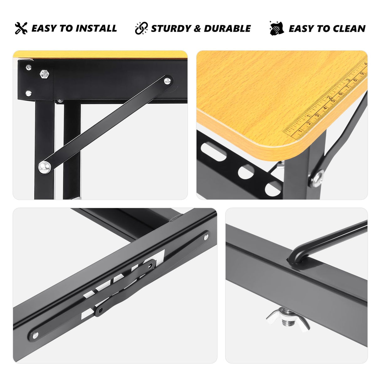 Portable Folding Work Table with Measuring Tape and Angle Finder - Ideal for Garage, Home, DIY Woodworking,TOOLS-00460
