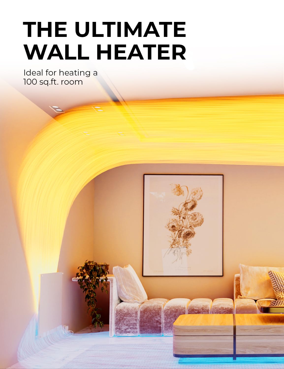 Wall Mount Space Heater Panel - with Thermostat - 250 Watt Splashproof Convection Heater - Ideal for 100 Sq Ft Room