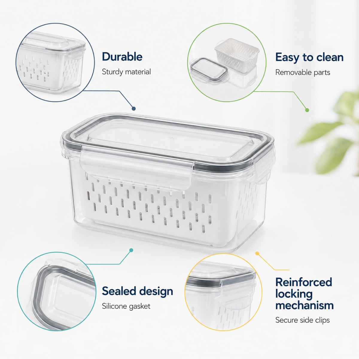 Psiriol Fruit Storage Containers for Fridge (5x3.3x2.6 Inch)